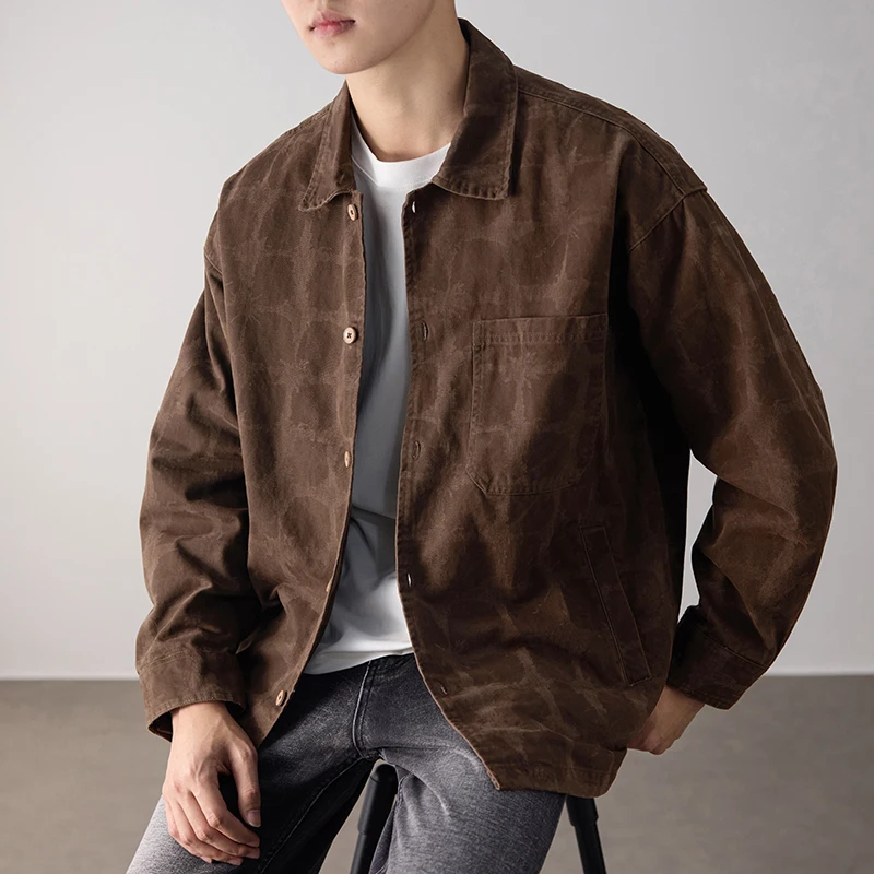 

2026 Spring Fashion Thin Shirt Jacket for Men American Retro 100% Cotton Washed Subtle Pattern Overshirt Shacket Plus Size 4XL