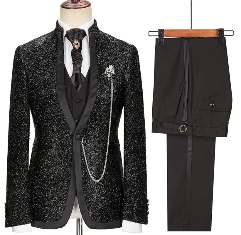 Conjunto de trajes de lujo para hombre, Blazer Formal de 2 piezas y pantalones, esmoquin para novio, boda, hecho a medida, chaqueta para caballero, oficina y fiesta, color negro