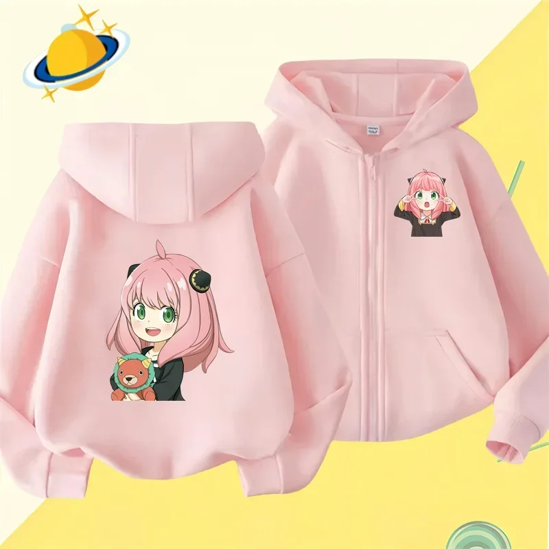 Anime Spy X Family Kids zipper hoodie Cartoon print Autumn/Winter long-sleeved sweatshirt casual top boys girls Kawaii clothing