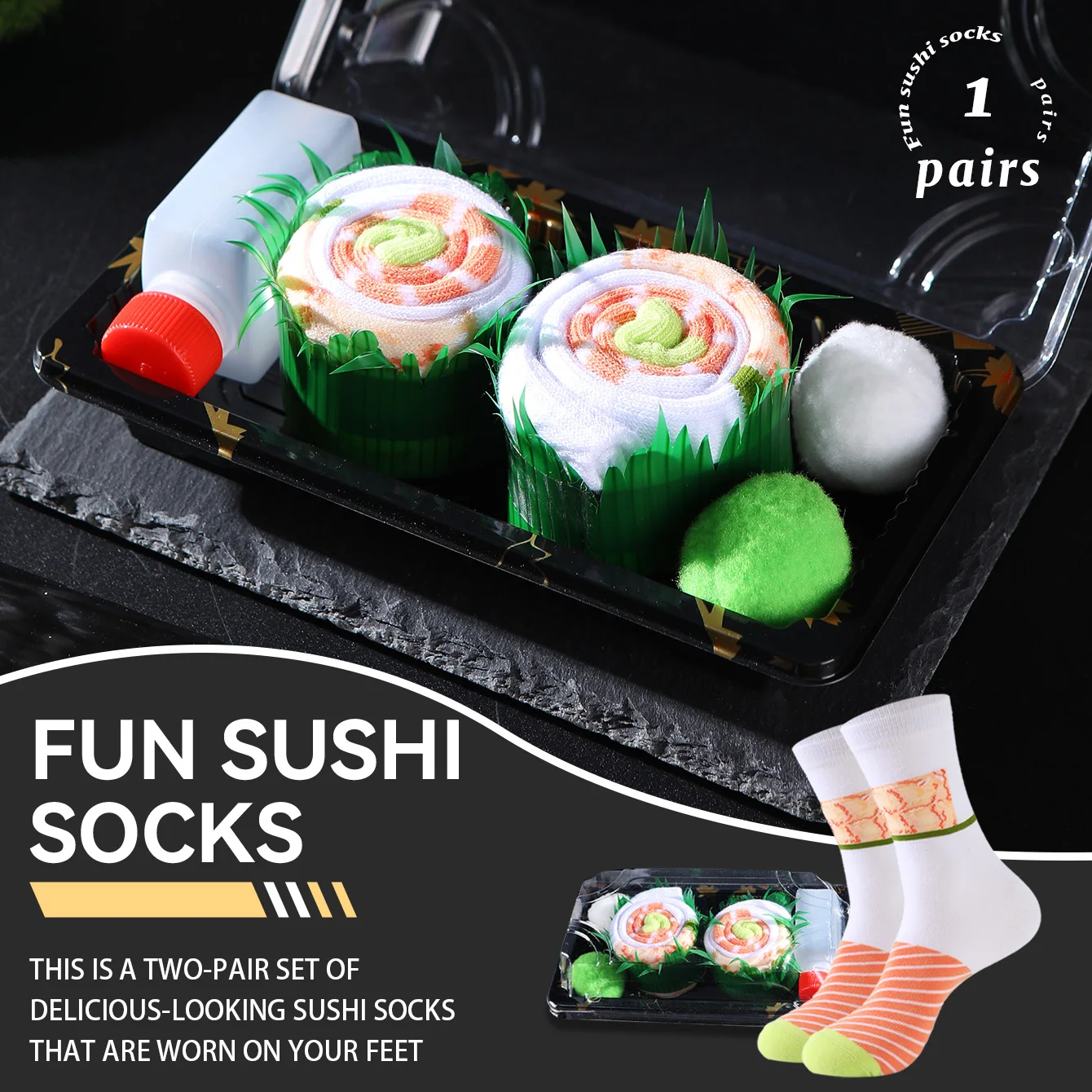 1 pair of unisex mid-calf socks in a novelty and interesting salmon gift box, creative socks with a fashionable and trendy style, comfortable and breathable, suitable for parties, casual wear, Valentine's Day, Halloween, birthdays, Christmas, New Year, Thanksgiving, autumn and winter, all-season styles, creative gift box