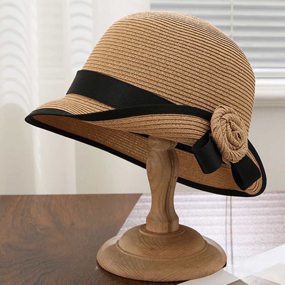 HT5078 2026 Neuer Hochwertiger Strohhut für Damen, Eleganter Atmungsaktiver Sommerhut mit Rollkrempe, Stilvoller Reise- und Strandhut für Frauen – Detail 5