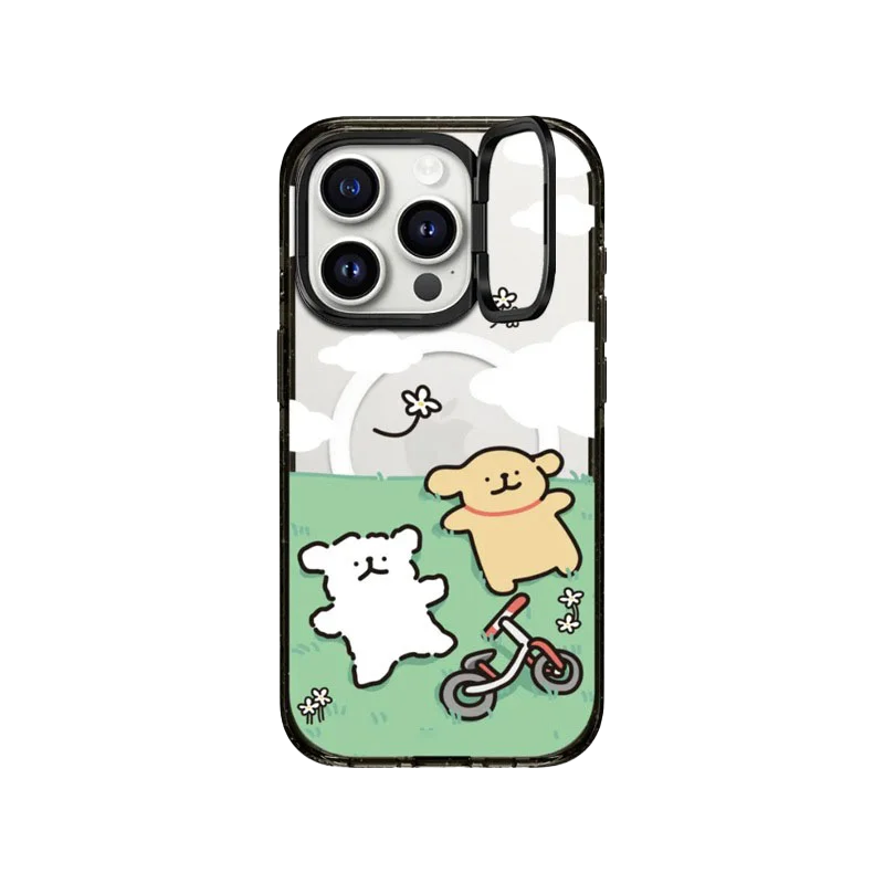 

Grassland Companion Dog Lens Ring Stand 2.5 Acrylic Border Protective IPhone Case Cover for 12 13 14 15 16 Pro Max Case