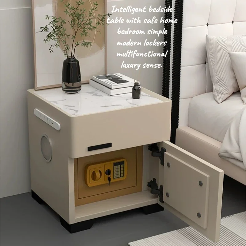 Home Nordic Smart Bedside Table Drawers Beige Bedroom Mini Smart Nightstand Secret Storage Mesitas De Noche Luxury Furniture