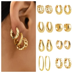 Minimalist Gold Plated Twisted Figaro Circle Round Shape Huggies Earring for Women Punk Glossy Metal Hinged Back Hoop Earrings