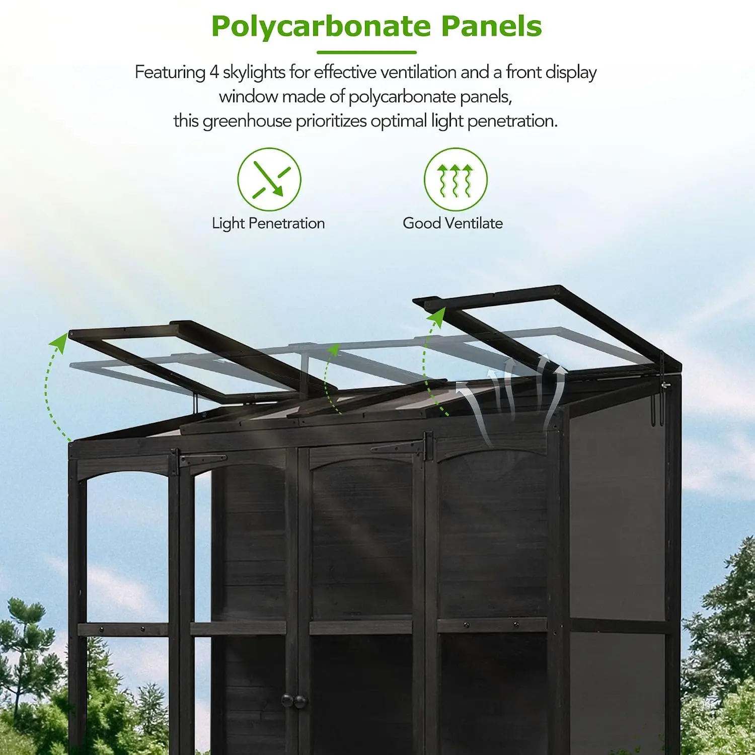 Wood Greenhouses for Outdoors, Cold Frame Greenhouse with 4 Independent Skylights & 2 Folding Middle Shelves, Large, Custom