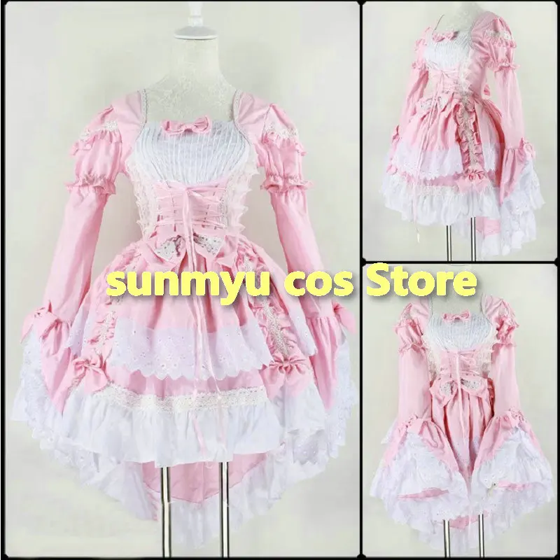 

Lolita Princess dress cute maid dress tailcoat pink and white Cosplay costume