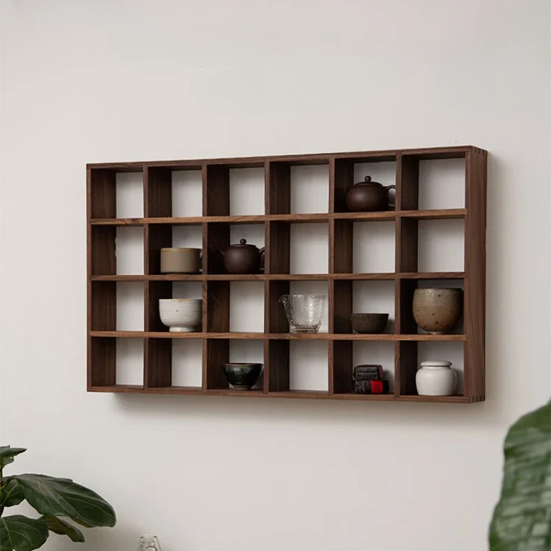

Walnut Multi-Treasure Shelf Wall-Mounted Sturdy Decor Storage Rack Elegant Tea Cup Holder Versatile Desktop Curio Display