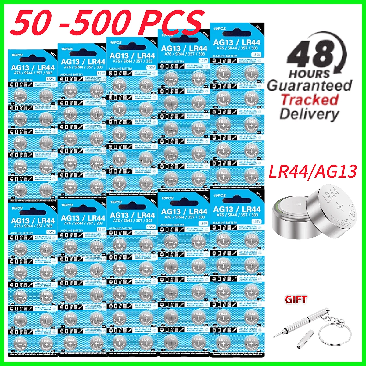 50-500PCS 1.55V AG13 LR44 L1154 RW82 SR1154 SP76 Pila SR44 Button Batteries A76 LR1154 GP7 Cell Coin Watch Toys Remote Battery