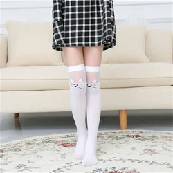 Summer Thin New Breathable Children Tube Socks Girls Over The Knee Girls Stockings Cat Half High Tube White