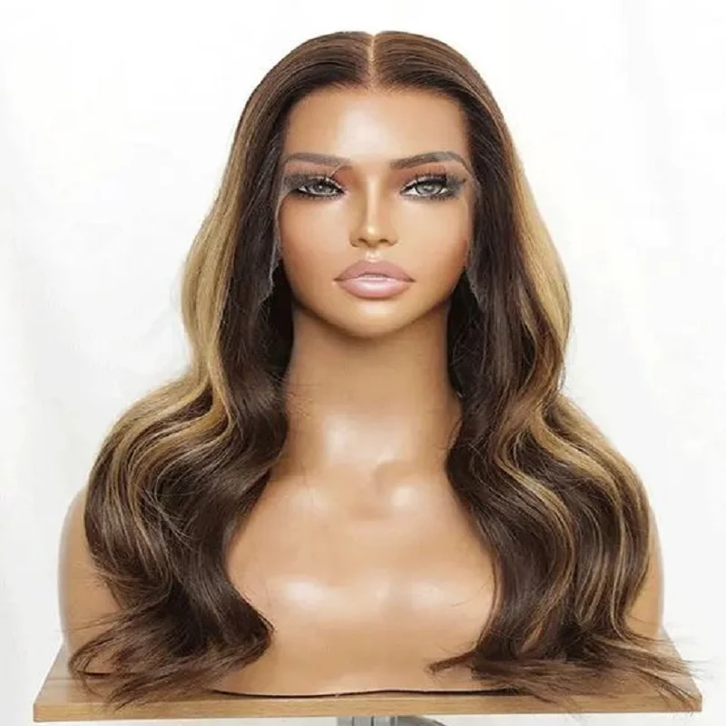 Highlight Blonde 26inch 180Density  5x5 Silk Base Body Wave Preplucked Jewish Human BabyHair HDLace Wig European Hair Glueless