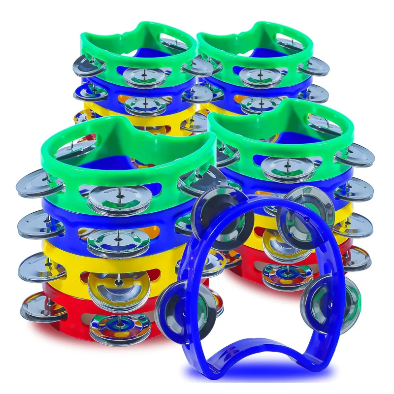 

Plastic Hand Held Percussion Tambourine Jingle Bells Rhythm Instruments Music Educational Toy for Early Childhood Development