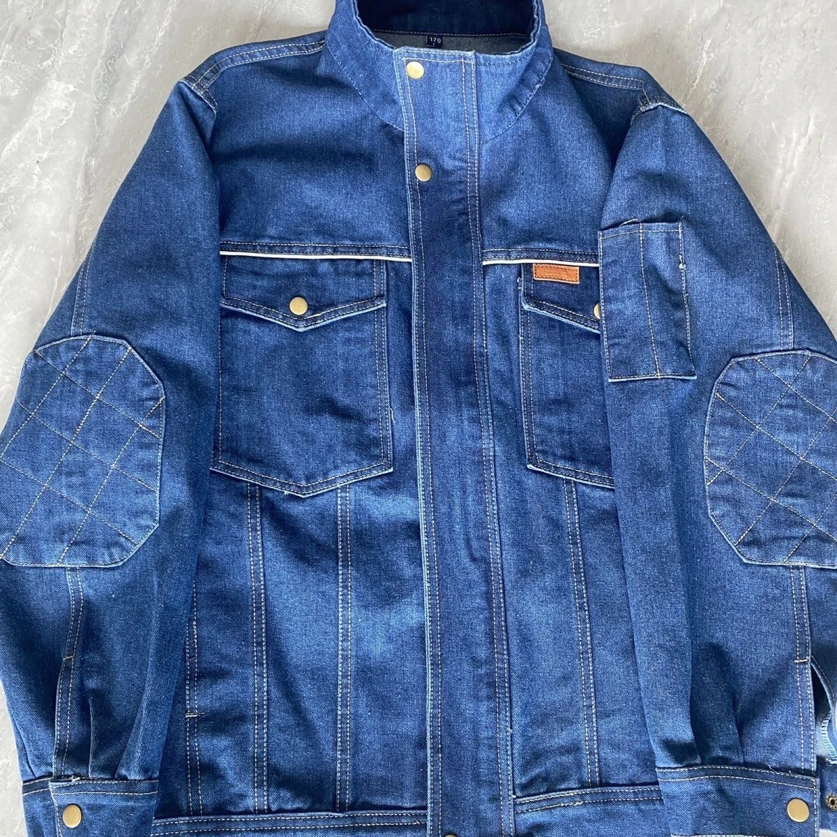 厚手の純綿製春秋デニム作業服セット-メンズ-電気溶接工用-耐熱保護服-作業着