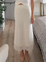 White Lace Skirt Maxi Bodycon Women Summer Office Wear Elegant Formal Skirts With Lace Lady Elastic Waist Lace Black Skirt Long - Image 4