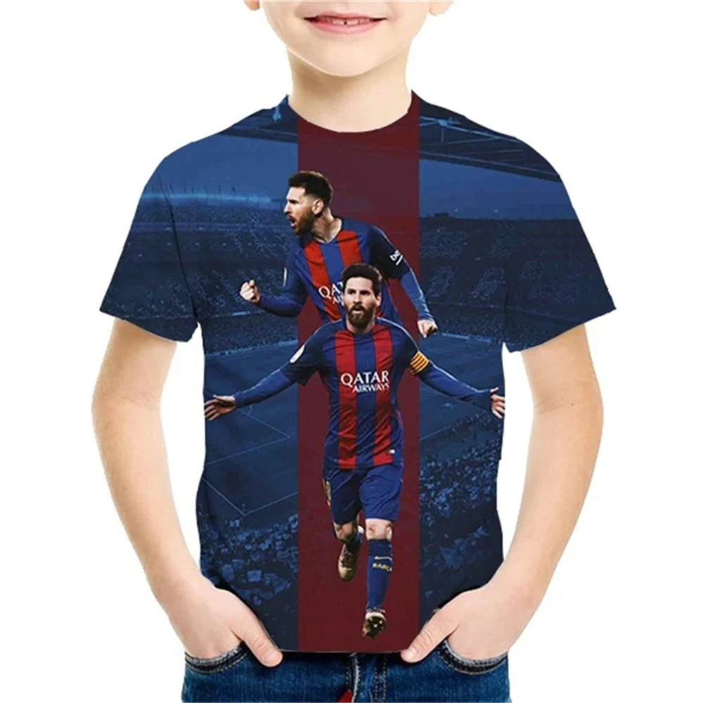 2024 Summer New Fashionable Children's 3D Printed T-shirt Popular Football Star Messi Cool Boys and Girls Casual Short Sleeves