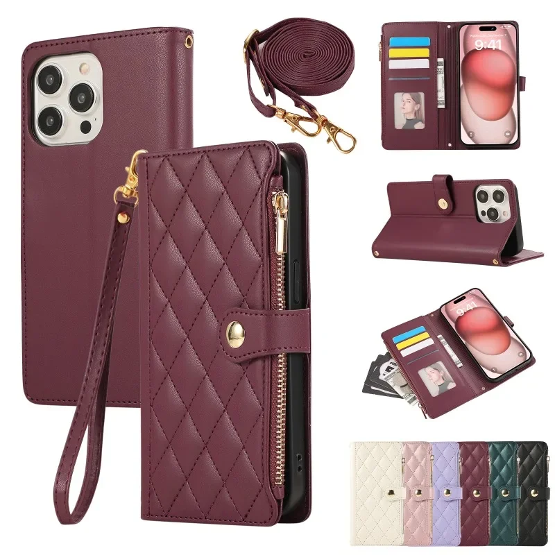 Umhängetaschen-Handyhülle aus Leder mit Handgelenkschlaufe für iPhone 16E 17 Ari 18 16 15 14 13 12 11 Pro Max 8 Plus, Brieftasche mit Kartenhalter. – Detail 16