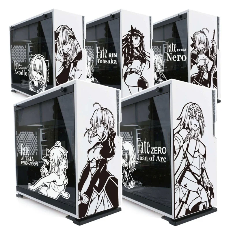 

Fate Saber Joan Astolfo PC Case Stickers Anime Decal for ATX Computer Host Decorative Waterproof Removable Hollow Out Sticker