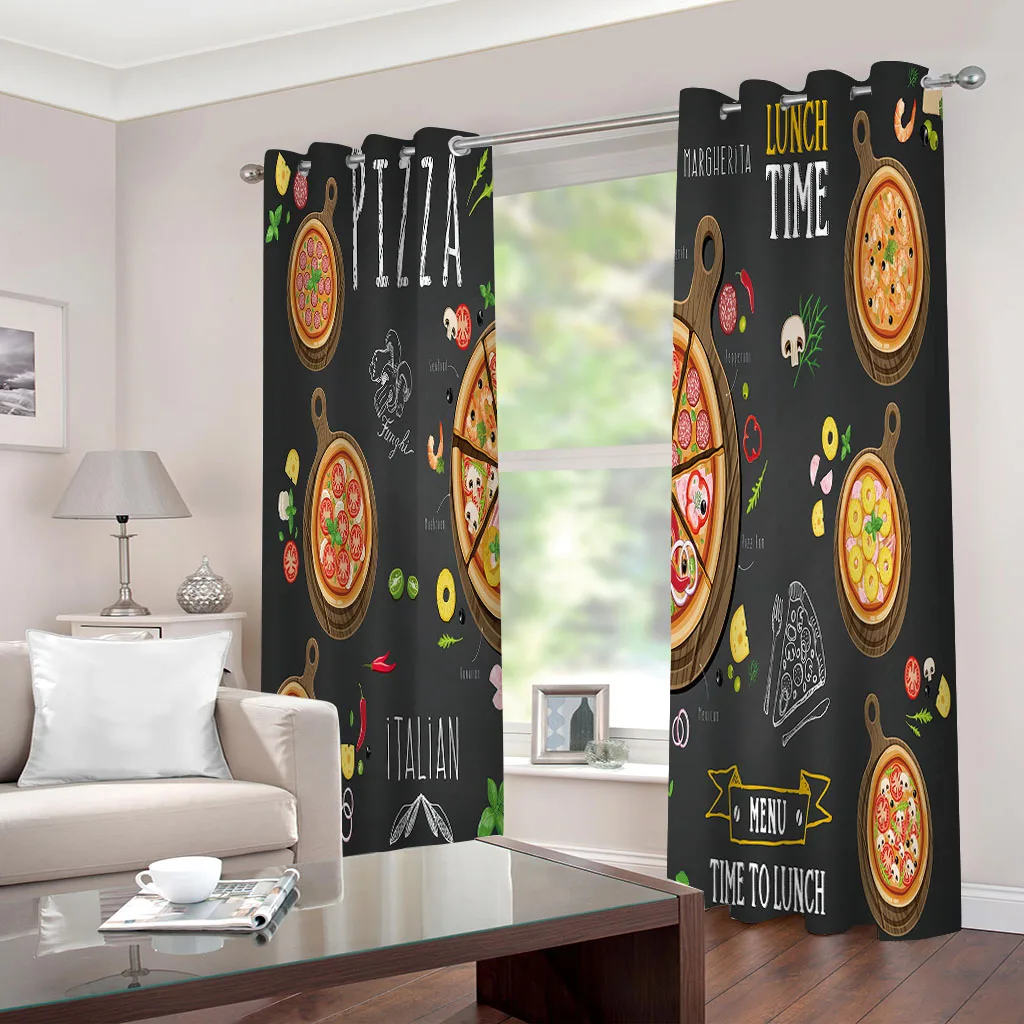 HUANZHUANG Restaurant Pizza Board Blackout Curtains For Bedroom Living Room Window Grommet Top Darkening Curtains 2 Panel Set