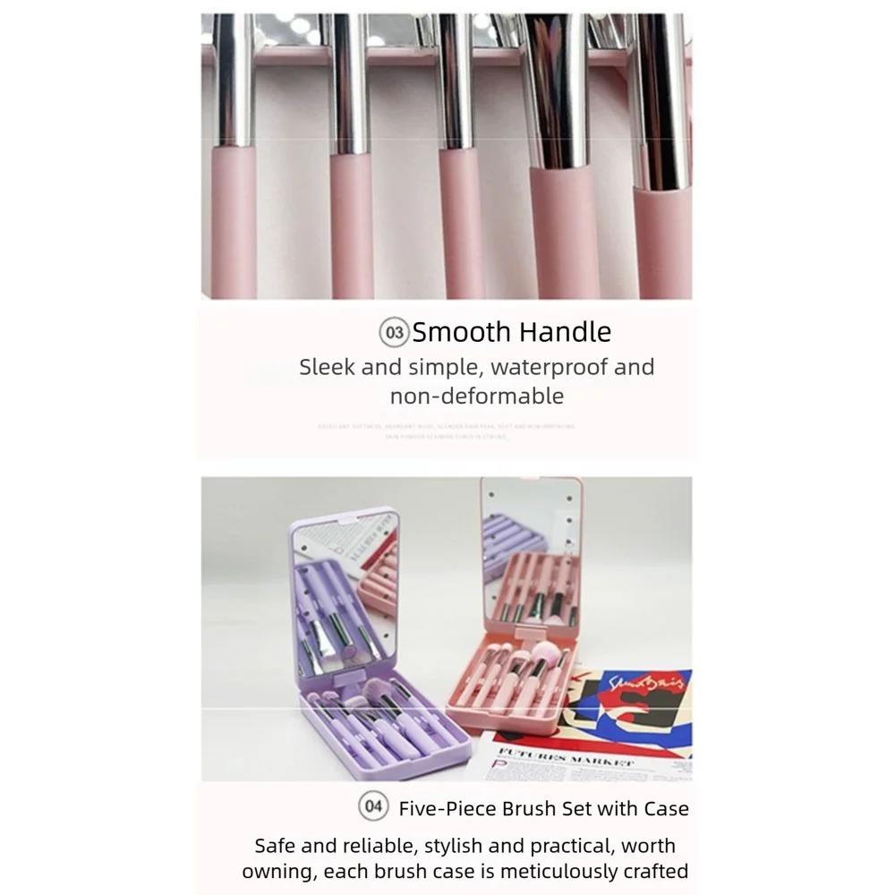 Rotatable Mirror Travel Makeup Brush with Light USB Rechargeable with 5pcs Brush LED Makeup Mirror Brush Set High Clarity