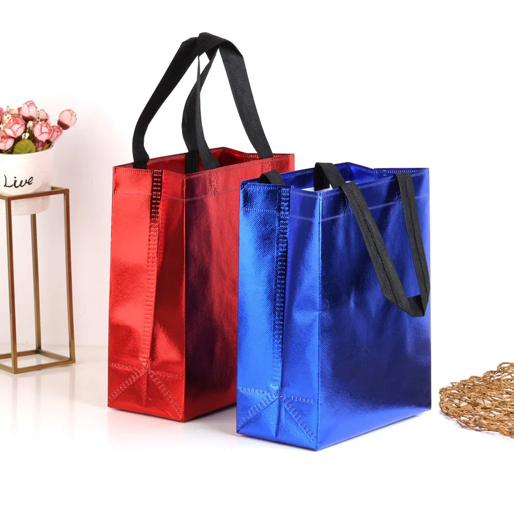 2/5/10Pcs Shiny Gift Bag Non-woven Handbag Colorful Reusable Environmental Protection Business Wholesale Gift Bag