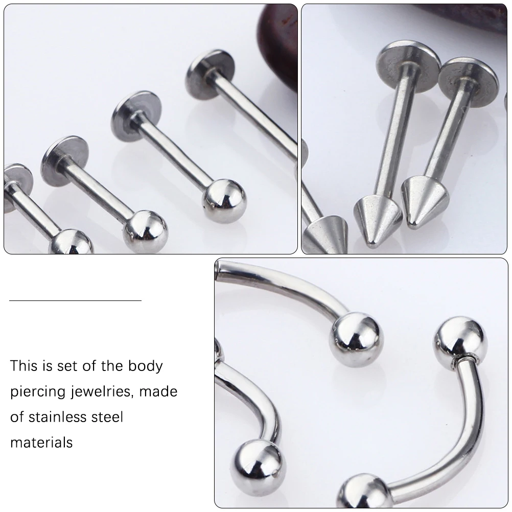 

120 Pcs Piercing Jewelry Stainless Steel Body Perforation Nose Rings Ornament Tongue Nails Silver Miss