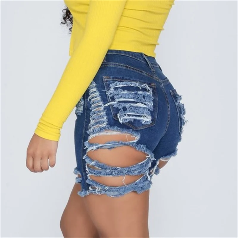 Mode gebrochene Löcher aushöhlen Jeans shorts Frauen neue hohe Taille Stretch Dreiviertel hose weibliche Mini Jeans Trend Streetwear