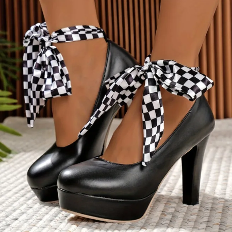 

Sexy Women's High Heels Shoes Platform Pumps Luxury Crystal Strap Black Pink Heeled Dance Party Wedding Shoes Ladies Large Size