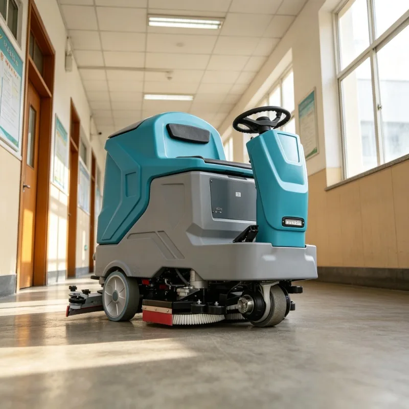 Ride-On High Pressure Floor Scrubber Dryer, Electric Commercial Cleaning Machine, Self Propelled, Suitable for Factory/Warehouse