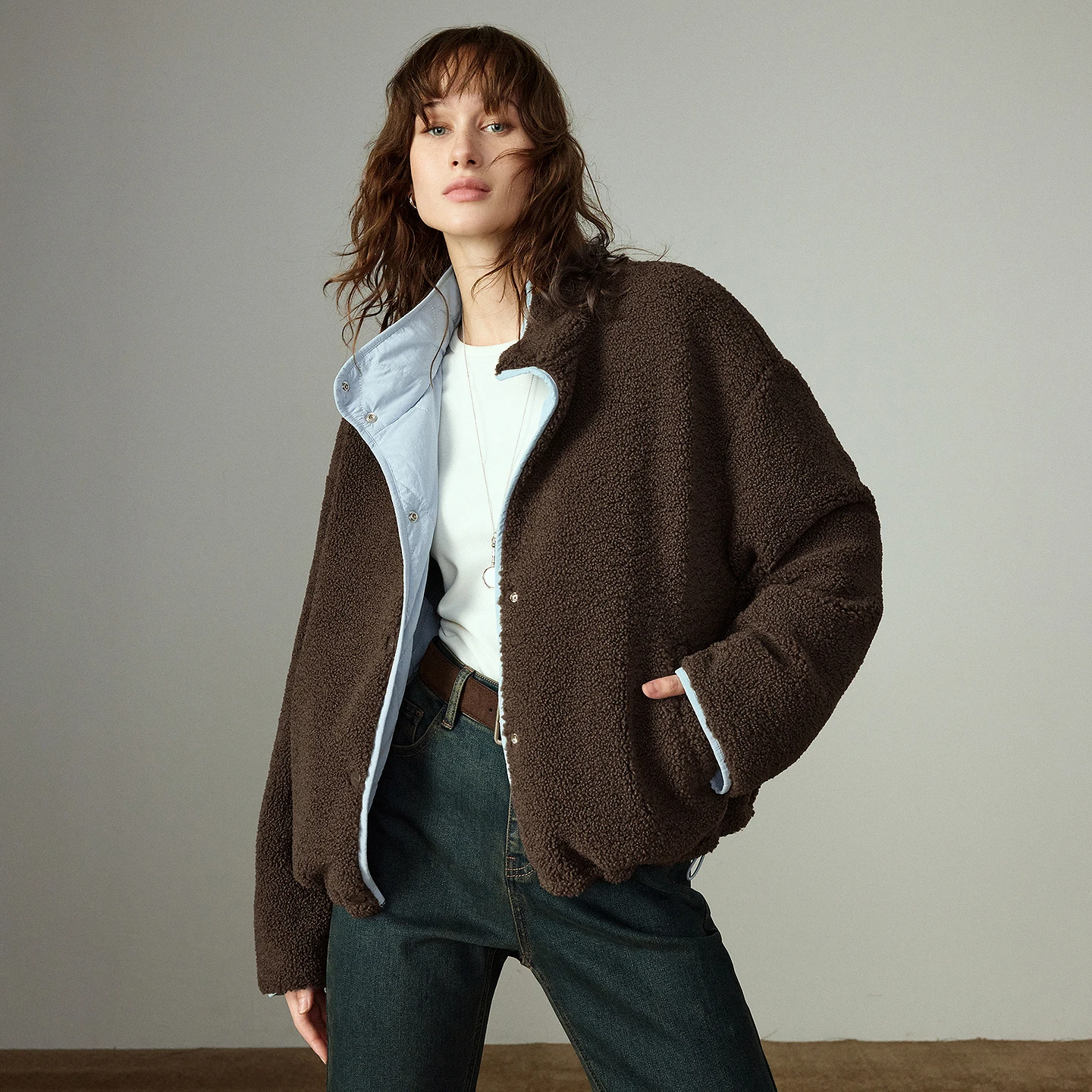 TOYOUTH Women Cotton Coats 2025 Winter New Fashionable Loose Stand-up Collar Argyle Cotton Coat Soft Plush Outerwear​