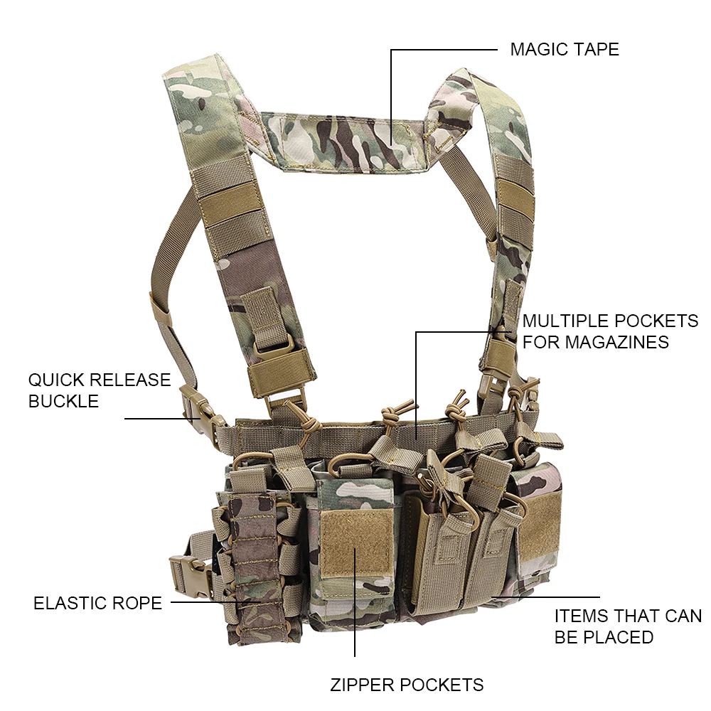 Tactical Chest Rig Molle D3CR Camouflage Vest CS Game Combat Airsoft Vest With Mag Pouches Lightweight Multifunction Breathable