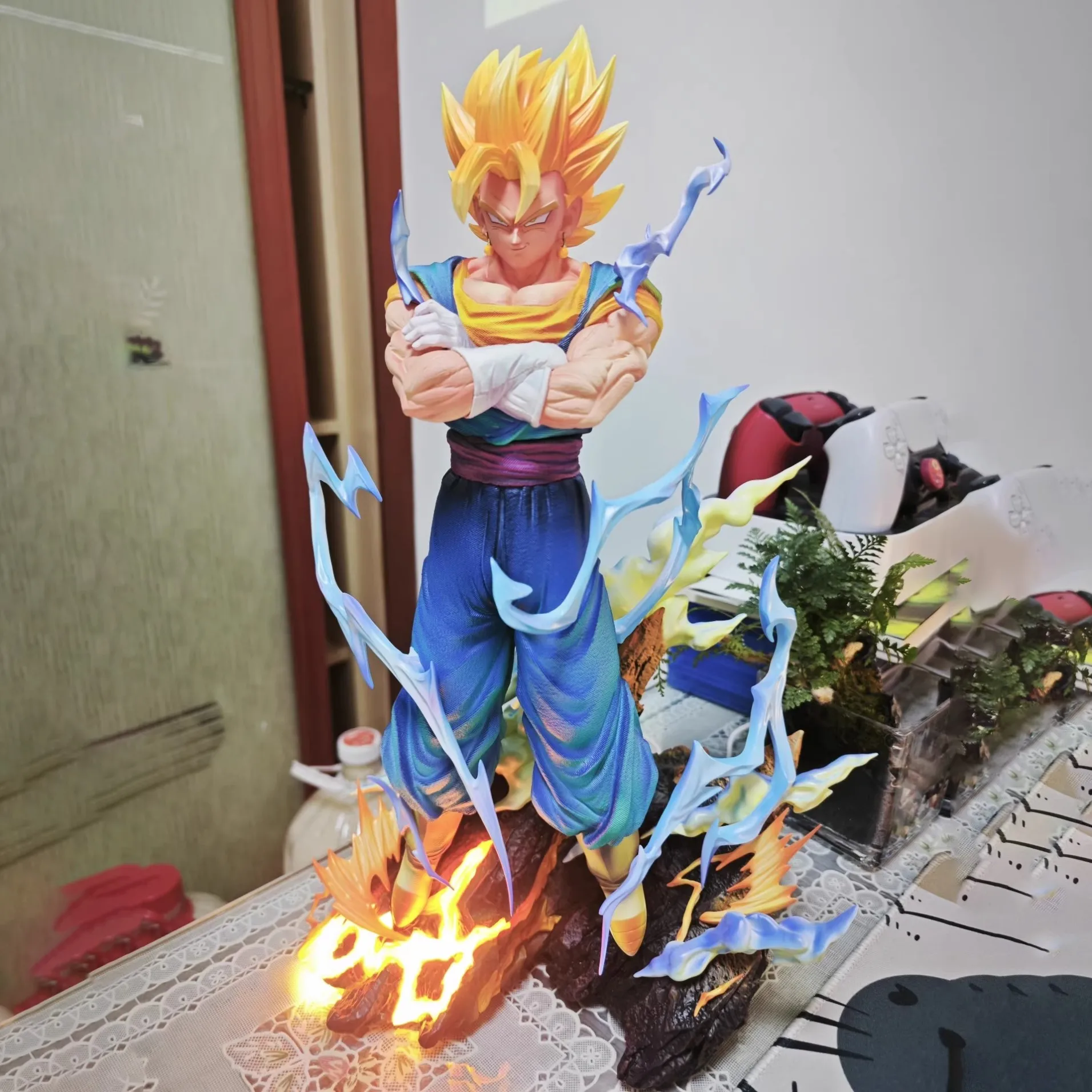 1/6 Dragon Ball Vegetto Gogeta Anime Figure Can Emit Light Peripheral Resin Statue Desktop Decorate Ornaments Birthday Gift Toys