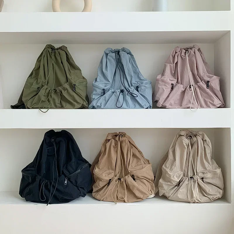 Sacs à dos Wstring de proximité froncés pour femmes, sac à dos en nylon esthétique pour filles, sac léger pour étudiants d'école, sac de voyage d'été pour femme, mode