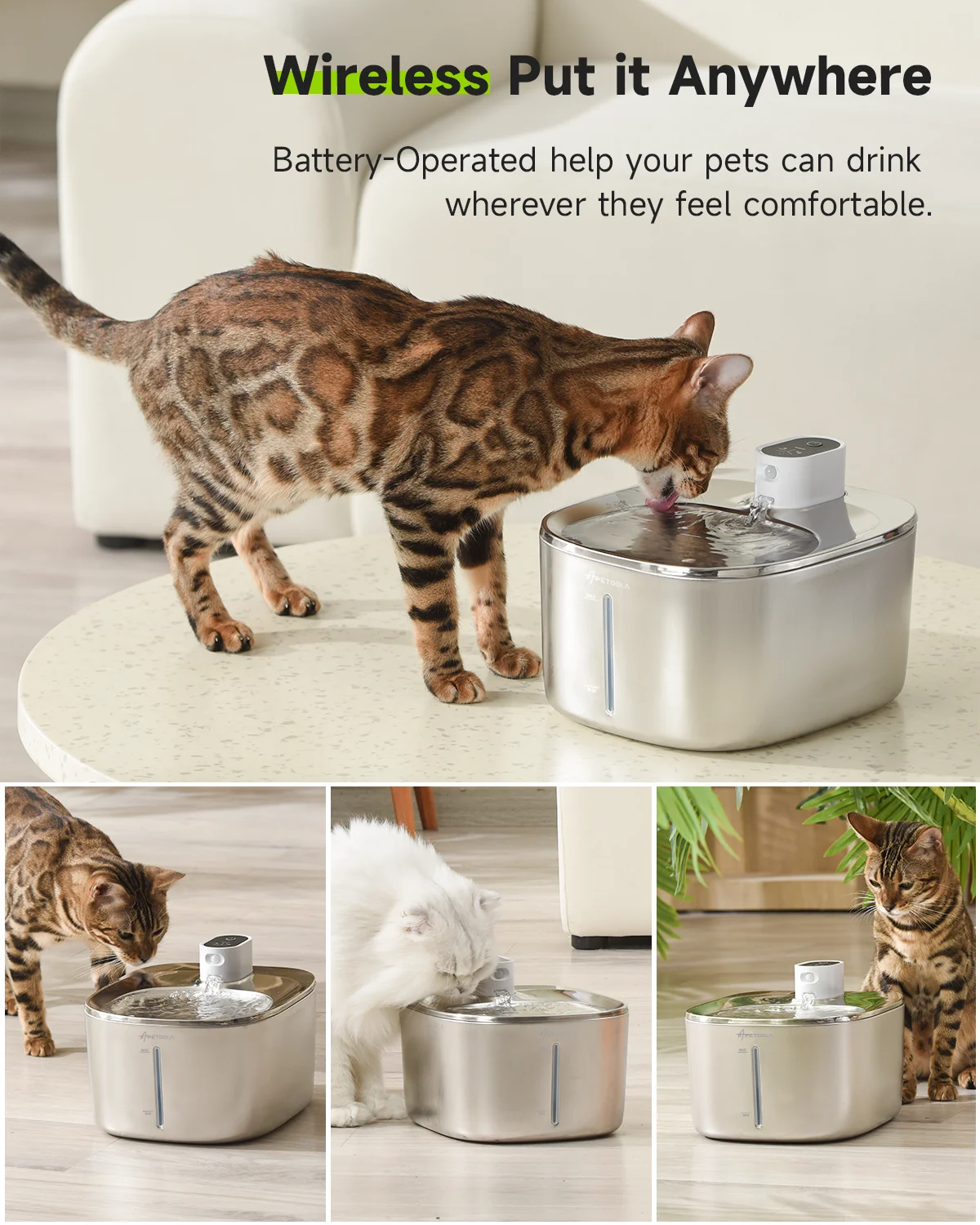 APETDOLA 4L Wireless Cat Water Fountain For Cats Dog Drinker with Motion Sensor Dog Water Dispenser FS10PRO