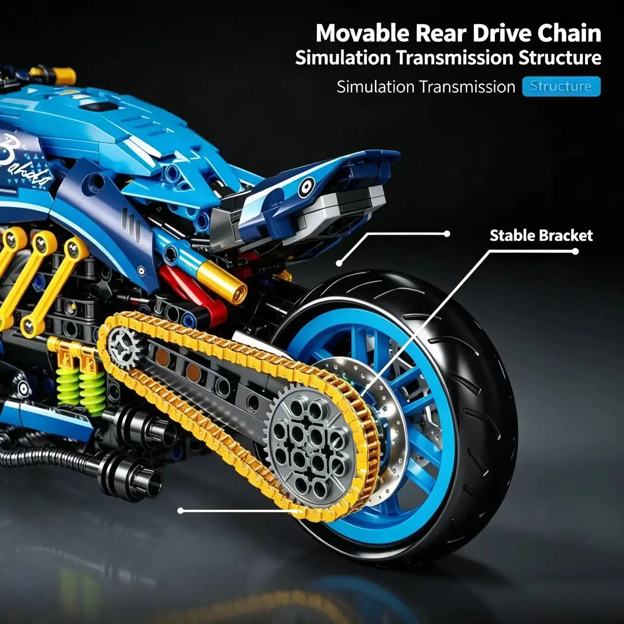 1:8 Scale Racing Motorcycle Building Blocks Set, DIY Assembly Mechanical Model, Movable Chain & Spring Shock Absorber