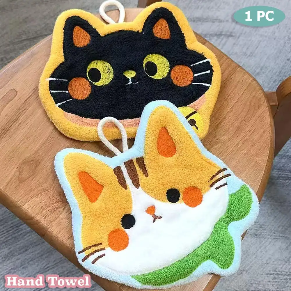 1 Pack Cartoon Cat Shaped Hanging Hand Towel | Thickened Absorbent Skin-Friendly | Creative Handkerchief Small Gift for Kitchen
