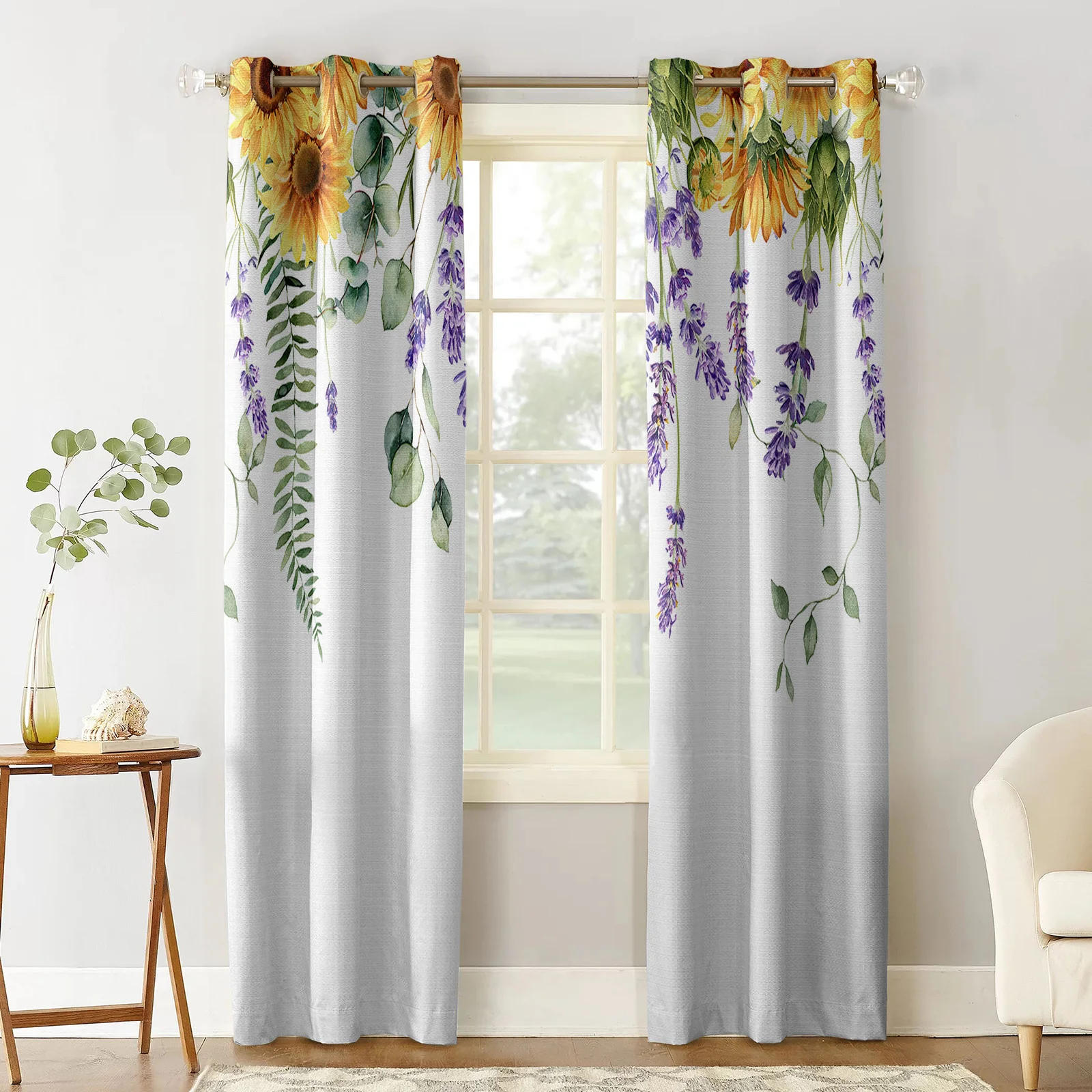 Summer Flowers Eucalyptus Lavender Print Curtains For Kitchen Bedroom Window Curtains for Living Room Home Decor Drapes