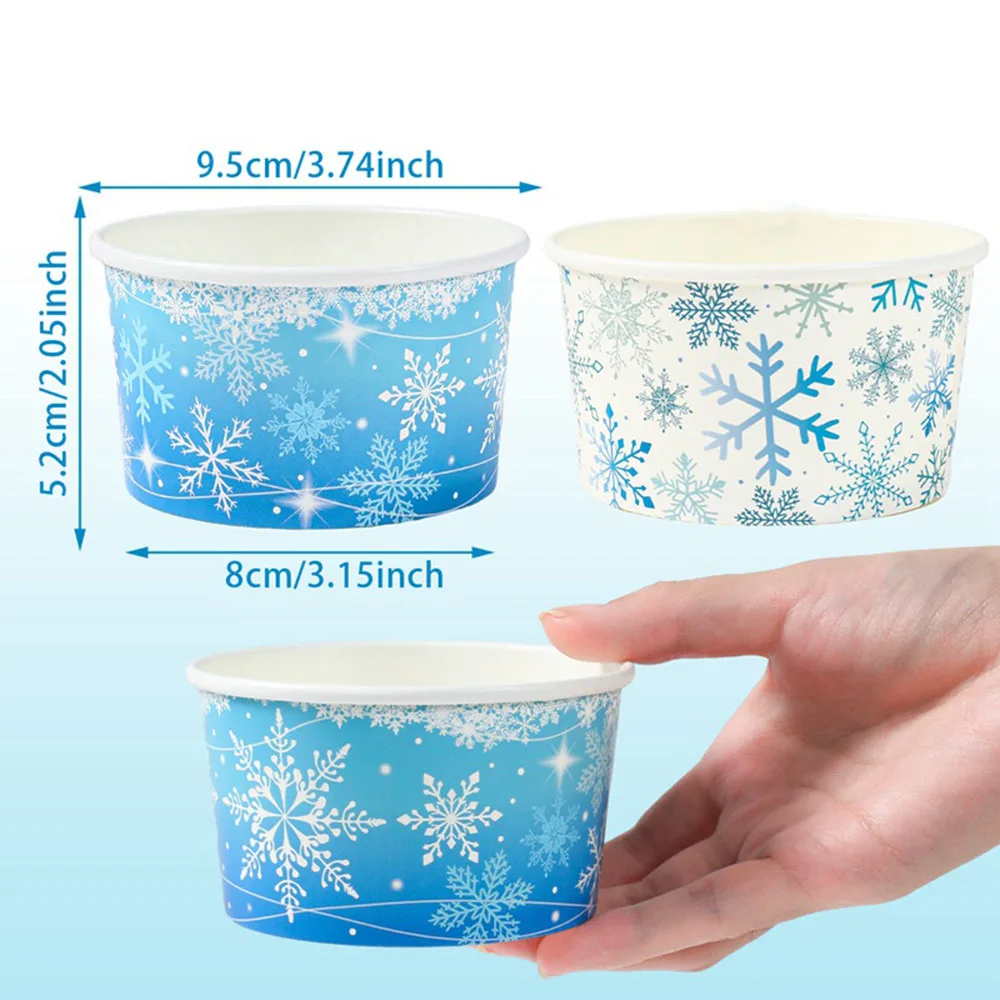 10/20/50pcs Snowflake Pattern Disposable Paper Bowls Snow Print Ice Cream Bowl Snack Cup For Christmas Frozen Birthday Party