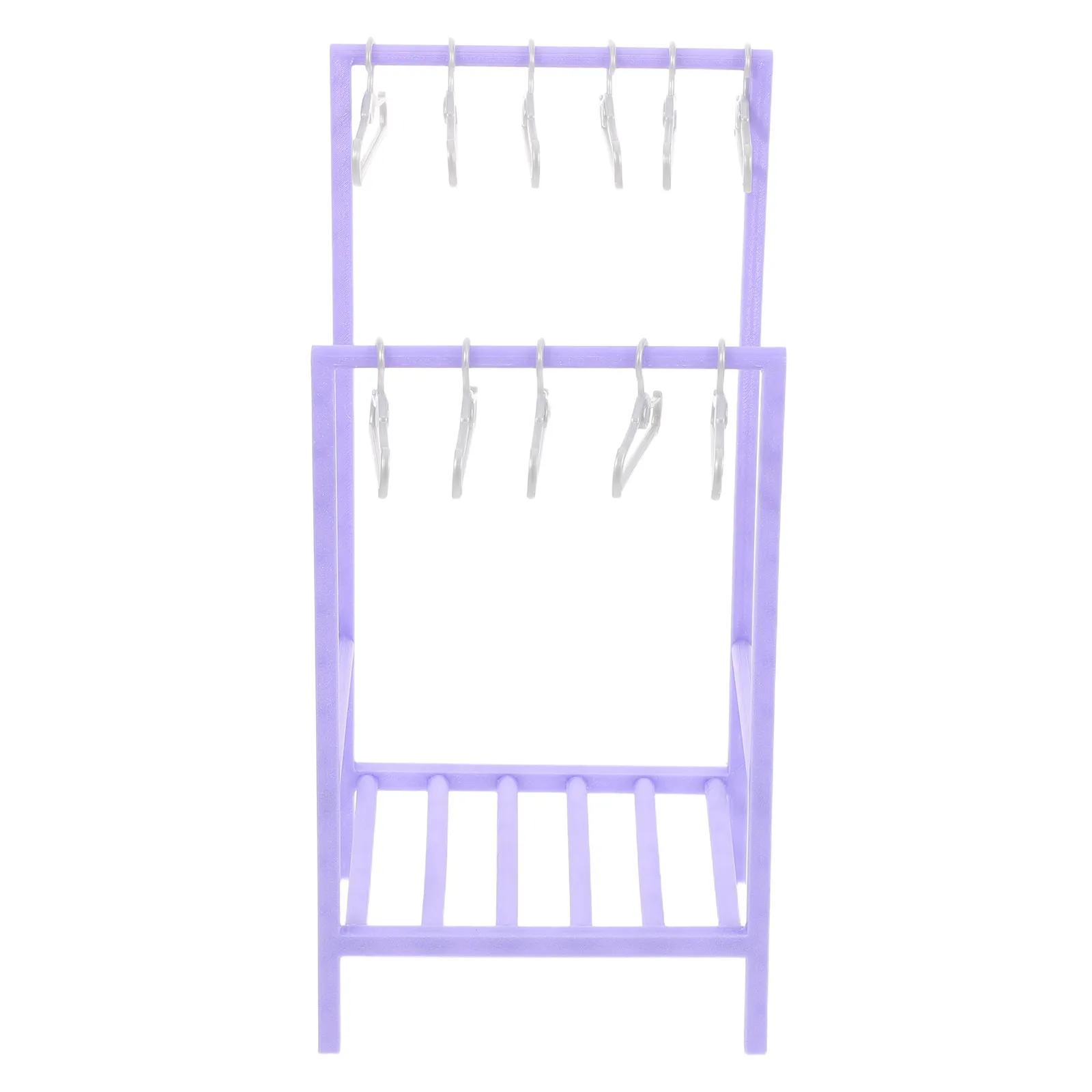

1Set Purple Miniature Clothes Drying Rack 30Cm Realistic Plastic Hanging Stand for Dollhouse Laundry Balcony Wardrobe Accessory