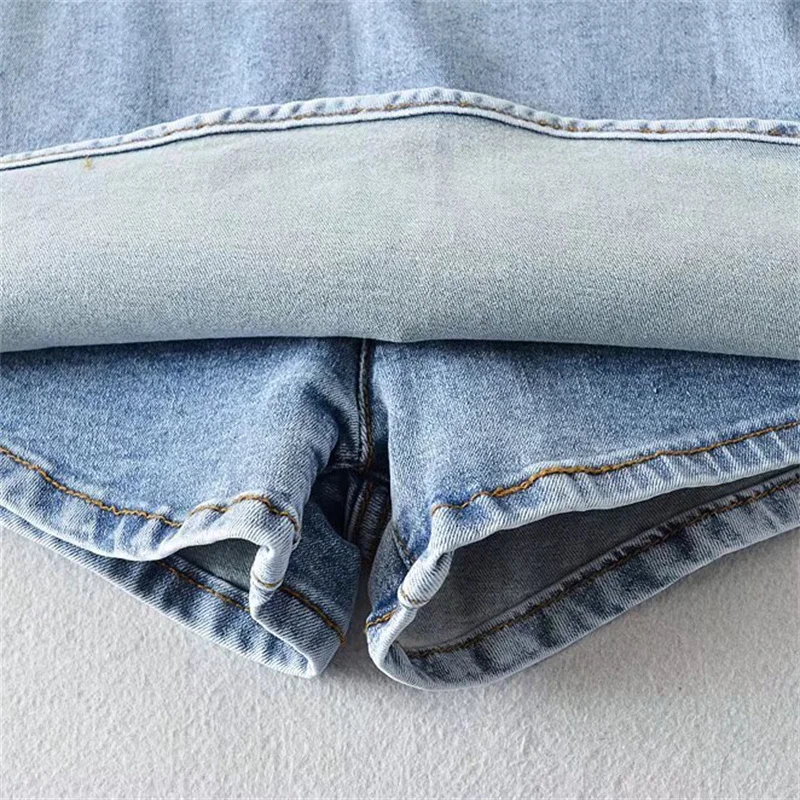 EllYANEllTIAN-Jupe-culotte en denim taille haute pour femme, short en jean slim pour fille épicée, fermeture à glissière latérale patchwork, Y2K, nouveau lancement, 2024