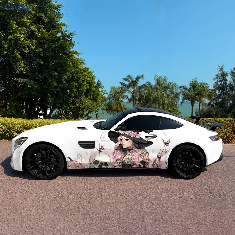 

Розовая красота, бабочка, череп, автомобильные виниловые наклейки, самоклеящаяся наклейка из ПВХ, подходит для грузовиков, внедорожников, Декор, автоаксессуары, подарок