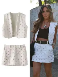 Elegant Sequin Skirt Sets For Women 2 Pieces Shinny Sleeveless Vest Women Suits 2024 Summer Fashion Zipped Skirts Set