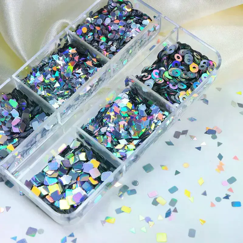 เลเซอร์ตกแต่งเล็บ 6 ช่อง ลายเรขาคณิต ประกายวิบวับ สำหรับตกแต่งเล็บ ทำเล็บ DIY อุปกรณ์ทำเล็บ