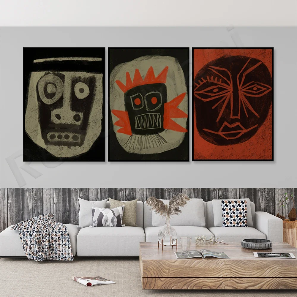 African mask prints, shaman, Congo, spirit, skull, ethnic, magic, mystery, happiness, retro design decorative poster