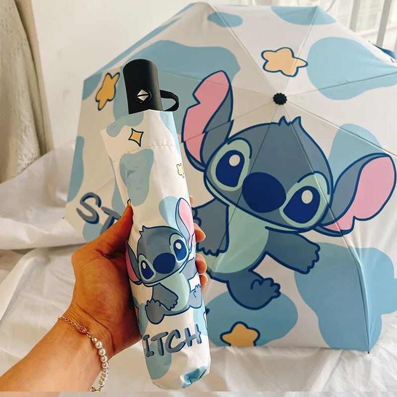 

New Miniso Disney Stitch Sunumbrella Cartoon Stitch Umbrella Uv Protection 3 Folding Portable Sunshade for Women Children Gift