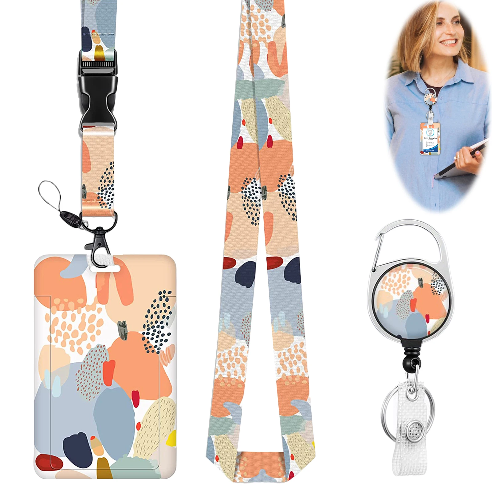 ที่ใส่ตราบัตรประจำตัวนักเรียนโปร่งใสใช้งานได้จริงสายคล้องแบบถอดได้สำหรับครูคลิปหนีบหมุนได้กระเป๋าใส่บัตรภาพวาดสำนักงาน