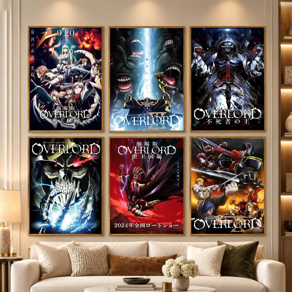 O-Overlord Anime Poster Wall Art Stickers Self Adhesive Print Mural Decals for Bedroom Living Room Apartment Home Decor Gift