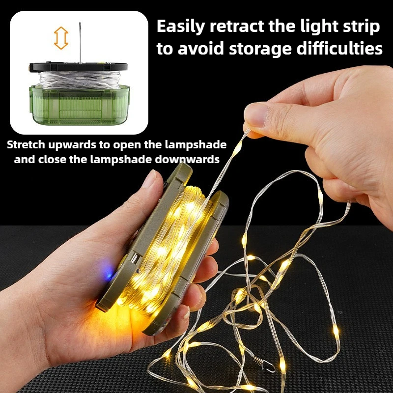 6.5 Meter Tape Measure Camping Light String Rechargeable Portable Tent Creat Ambient Lights 7 Modes Outdoor Emergency Work Lamp