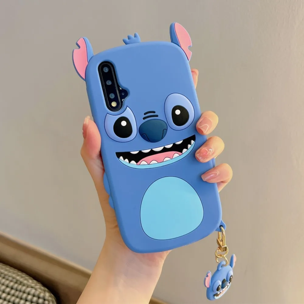 3D Cartoon Cute Stitch Anti Fall Phone Case For Vivo X70 X60 X50 X30 X27 X21 V21 V21 V20 Pro Soft Silicone Cover With Pendant