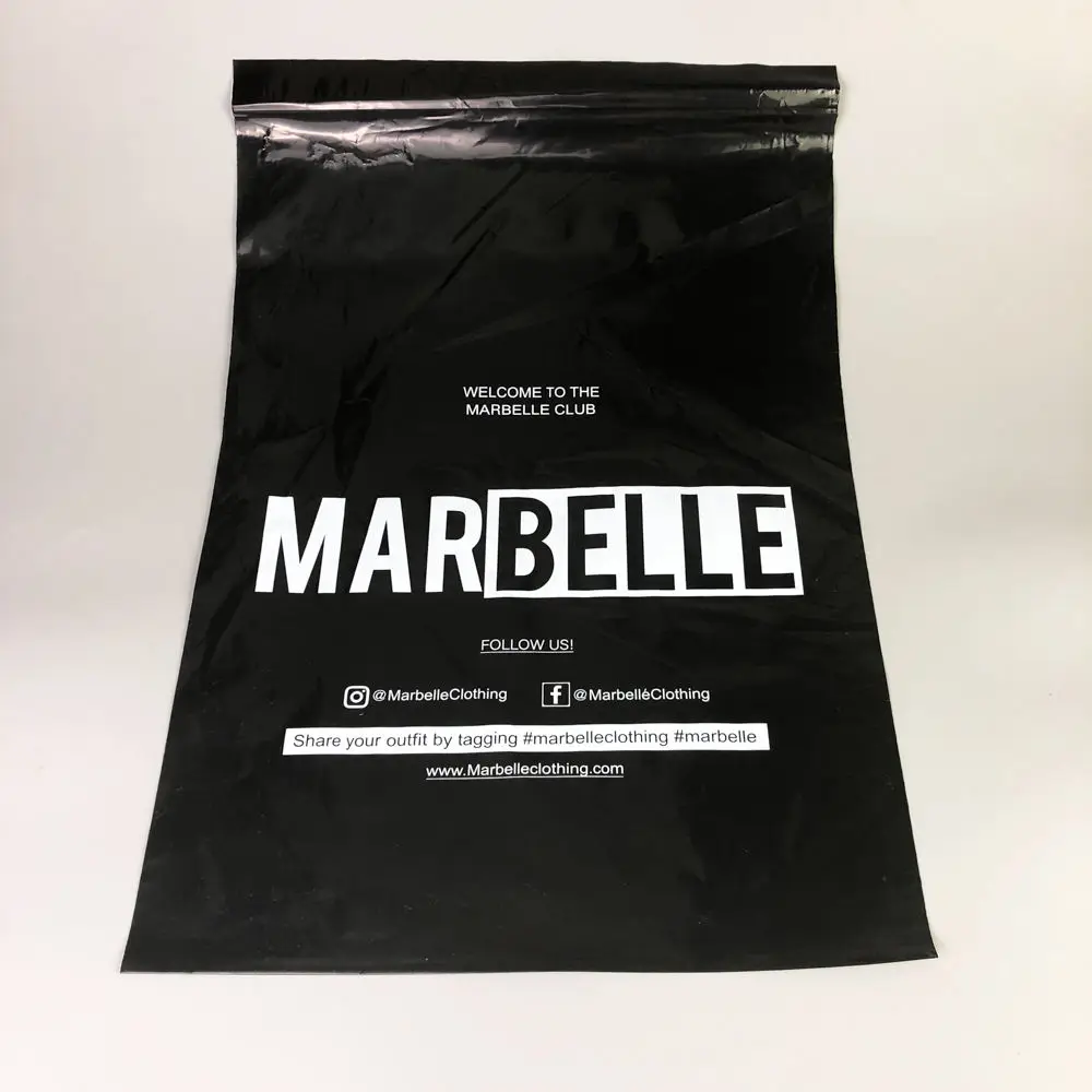 Bolsa de correo de plástico biodegradable para ropa, bolsa de envío de mensajería con logotipo personalizado, color negro, respetuoso con el medio