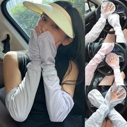 Solid Color Large Ice Silk Gloves Anti-sunburn Sleeve Summer Uv Protection Loose Breathable Arm Protectors Women Driving Sleeves