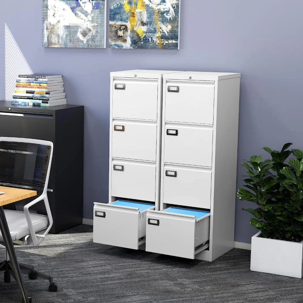 Vertical 4-Drawer Lockable Metal Filing Cabinet - 17.8 Deep White Storage for Home Office with Hanging File Capability